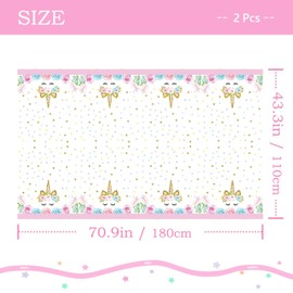 2Pcs Unicorn Birthday Tablecloth Plastic Unicorn Tablecloth Lovely unicorn tablecloth Unicorn Party Tablecloth Suitable for Birthday Kids Girls Baby Shower.