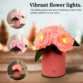hibeauti Pink Rose LED Lamp for Womens Gifts, for Womens Mom Wife Friends Her Christmas Anniversary Birthday Gifts, Perfect Ideal for Bedroom Ambiance Charming Gifts (Pink Rose Pink)