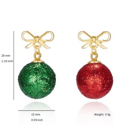 Christmas Round Ball Dangle Earrings for Girls Women Red Green Ball Dangle Stud Earrings Bow Knot Christmas Earrings Cute Christmas Ornaments Gifts Metal New, Metal, New