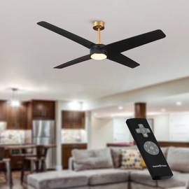 Parrot Uncle Black Ceiling Fans with Lights and Remote, 60 Inch