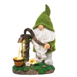 TERESA'S COLLECTIONS 21 cm Garden Decoration for Outdoors, Garden Gnome Funny Weatherproof Figure, Garden Gnomes for Outdoor Use with LED Solar Lantern Made of Resin Green Garden Decoration Outdoor