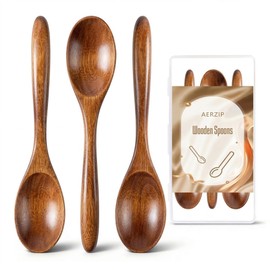 Small Wooden Spoons for Honey Cereal and Tea, 5.8 Inch Hardwood Coffee Stirring Spoons, Set of 3