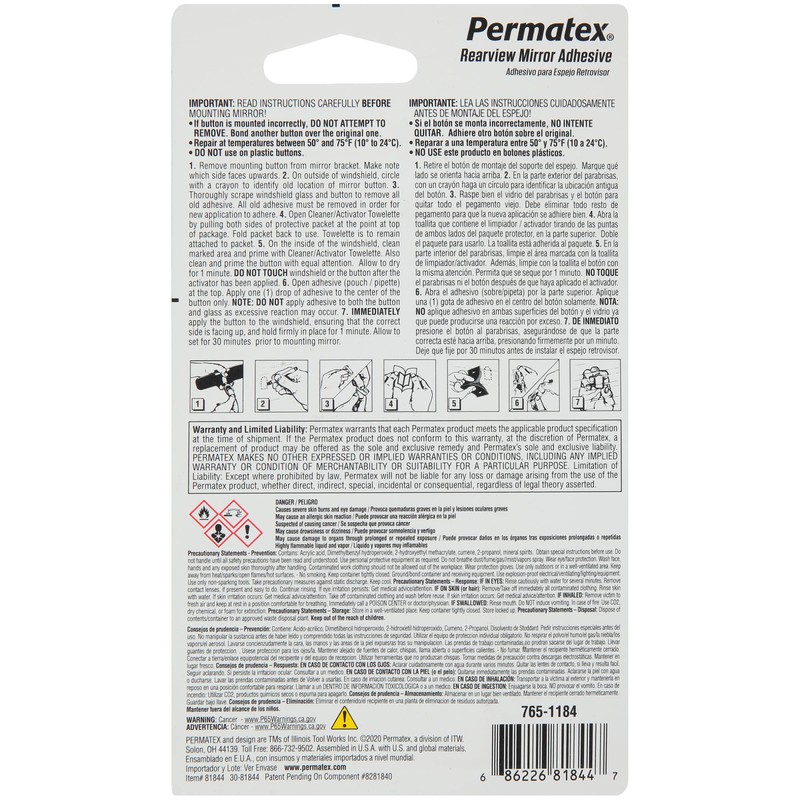 Permatex 81844-12PK Professional Strength Rearview Mirror Adhesive (Pack of 12)
