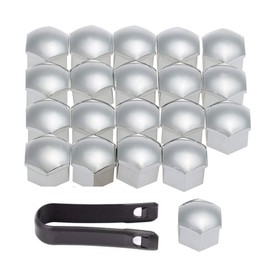 showll 20 x Caps Set Wheel, Nuts Caps Wheel Bolts 17 mm, Wheel Cap incl. Puller, silver