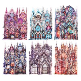 MiyouLuna 60PCS Moonlight City PET Stickers, Large Gothic Castle Stickers for Scrapbooking, DIY Crafts, Journaling, and Junk Journal Ephemera with Organizer