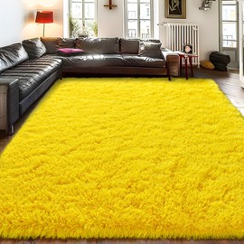 Ailyei Ultra Soft Rugs for Living Room 6x9 Yellow, Large Big Shag Area Rug for Bedroom Nursery, Modern Fluffy Plush Carpet for Girls Boys Kids Room Dorm Home Decor, Upgrade Non-Slip