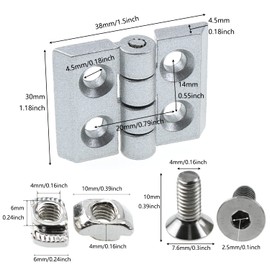 LUORNG 2pcs Aluminum Profile Hinge Install Kit Metal Hinge with Screws Nut for 2020 6mm Slot Aluminum Profile Extrusion Frame (2 x Zinc Alloy Hinge,8 x M4 T-Nuts, 8 x M4 Hex Socket Flat Head Screw)