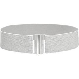 Glamorstar Wide Stretchy Waist Belt for Women Elastic Belt for Dresses Silver 70cm Fit Waist 28"-30"