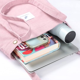 Etercycle Women's Cord Shoulder Bag, Large Cord Bag, Casual Tote Handbag, Fashionable Fabric Bag for Everyday Use, Office, School Trip and Shopping Polyester, pink