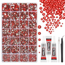 33000Pcs Red Resin Jelly Rhinestones for Bedazzling, 2-6mm Flatback Gems for Diamond Art, Bedazzler Kit with 3Pcs 10ml B7000 Jewelry Glue for Crafting Crafts Nail Art