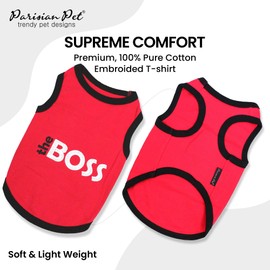 Parisian Pet Dog T-Shirt with Embroidered 'The Boss' Word - Lightweight Dog Clothes - Sleeveless Dog Outfit Boss - Dog Shirt for Large Dogs, 3XL