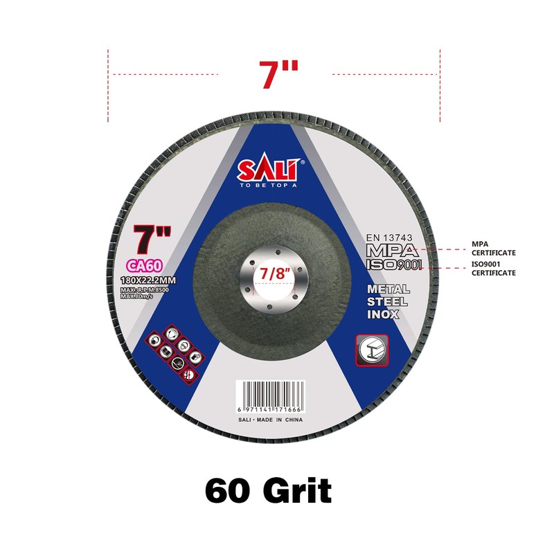 Sali 10 Pack Flap Disc 60 Grit 7" x 7/8-Inch