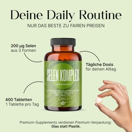 Selenium High Dose Triple Complex - 400 Tablets - 200 μg Selenium from Three Sources (Selenium Yeast, Selenium Methionine, Sodium Selenite) - Vegan & Produced in Germany