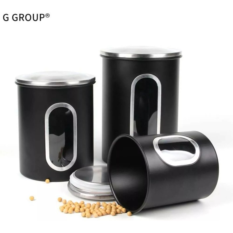 Kitchen 3-piece Airtight Kitchen Canister Set-Stainless Steel with Anti-fingerpri