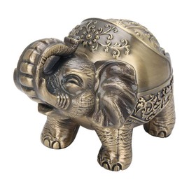 3D Relief Metal Ashtray with Cover, Male Gift, Sealed Anti Fall, Windproof, Smoking Set Ornaments for Indoor Use (Standing Elephant Bronze)