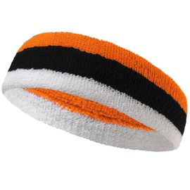 Couver Triple Color White Striped Sport Head Sweatband (1 Piece) - Light Orange/Black/White