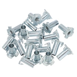 PATIKIL M6 T-Nuts, 20 Pcs Zinc Plated Steel 4-Pronged Tee Blind Nut 18 mm Length Four-jaw t Nuts Threaded Inserts Hardware for Wood Furniture Cabinetry Rock Climbing Holds