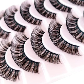 OCHILIMA Eyelashes Russian Strip Lashes Natural Look Eye Lashes False Lashes Wispy D Curly Fluffy 3D Effect Cat Eye Soft Fake Eye Lashes Pack 10 Pairs (M02)