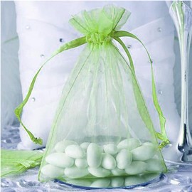 TABLECLOTHSFACTORY 10PCS Mint Organza Gift Bag Drawstring Pouch Wedding Favors Bridal Shower Treat Jewelry Bags - 5"x7"