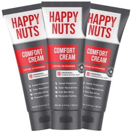 HAPPY NUTS Comfort Cream Deodorant For Men: Anti-Chafing Sweat Defense, Odor Control, Aluminum-Free Mens Deodorant & Hygiene Products for Men's Private Parts 3.4 Fl Oz (3 Pack), Original