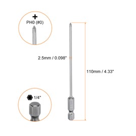 HARFINGTON #0 Phillips Screwdriver Bit PH0 1/4" Hex Shank 4.33" (110mm) Long Magnetic S2 Steel Industrial Grade Screw Driver Bit Cross Head Electric Drill Bits 0.098" (2.5mm) Rod