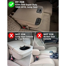 KBH Center Console Armrest Cover for Ford F250 F350 F450 Super Duty 1999-2010 Jump Seat, Arm Rest Cushion Pad Protector, Anti-Scratch, Black