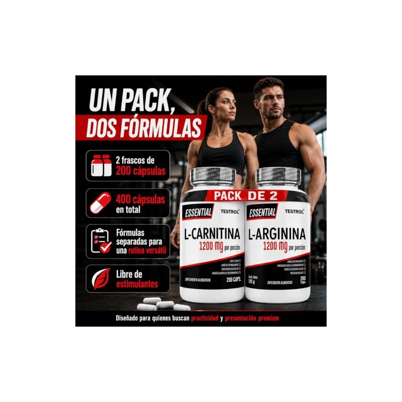 Combo L Carnitina + L Arginina Essential 200 Cápsulas c/u