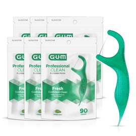 GUM Professional Clean Floss Picks - Extra Strong Shred-Resistant Floss, Easy Grip Handle - Dental Flossers for Adults - Fresh Mint Flavor, 90ct (6pk)