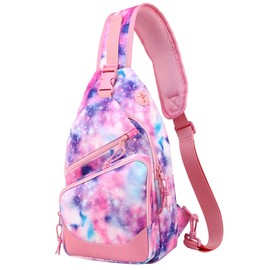 VASCHY Sling Bag,Rucksack Bag for Women Anti-theft Chest Bag Lightweight Water Resistant Crossbody Backpack for Hiking, Sport, Travel(Pink Galaxy)