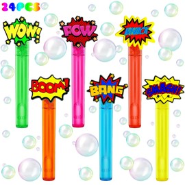 uoyoi Superhero Party Favors,24Pcs Hero Word Bubble Wands for Kids,Cool Bubble Wand for Superhero Party Supplies,Classroom Prizes Pinata Goodie Bag Stuffers Gift