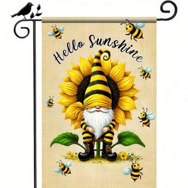 BlissYard Spring Garden Flag 12x18 Inch Sunflower Theme Yard Flag Gnome and Bee Design Decoration Flag Bright Outdoor Decoration for Yard and Lawn Display Seasonal Outdoor Small Decor