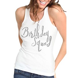Plus Size Birthday Party Shirts - Modern Crystal Birthday Squad Tank Top - 2XL - White