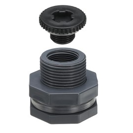 PATIKIL PVC Bulkhead Fitting with Plug G 3/4, Double Threaded Bulkhead Water Tank Connector with PVC Seal Gasket for Rain Bucket, Sinks, Aquariums, Grey