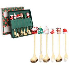 Set of 6 Christmas Cutlery Set, Christmas Cutlery Gift Box, Stainless Steel Christmas Coffee Spoons and Christmas Forks, Christmas Spoon Set, Christmas Coffee Spoon, Christmas Coffee Spoon Set