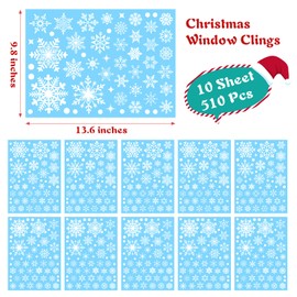 510Pcs Snowflake Window Clings, 10 Sheets Christmas Window Clings, White Window Stickers, Double-Sided Reusable Window Decals for Glass Windows