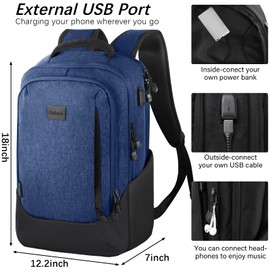 Goloni - Mochila de viaje para computadora portátil para hombres y mujeres, de negocios, delgada, duradera, mochilas de viaje con puerto de carga USB, Azul oscuro, 18 inchx12.2 inch x7 inch, Bolsa deportiva de viaje para gimnasio