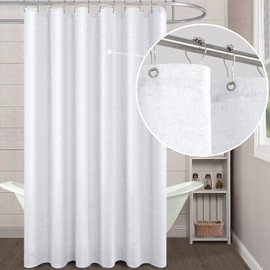 KOUFALL 84 Inch Shower Curtain,Boho White Farmhouse Linen Fabric Cloth Waterproof Washable Shabby Chic Extra Long Shower Curtain 84 Length for Bathroom,72 x 84 72x84