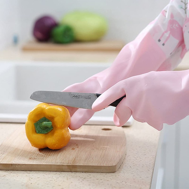 Refoiner Rubber Gloves, Kitchen, Long, 3-Piece Set, Fashionable, Cute, Patterned,
