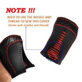 DEYTOP Gear Shift Knob Cover for Tacoma 2016-2023/ Highlander 2014-2019 Accessories Auto Leather Shifter Knob Trim (Carbon Fiber with Red Stitches)