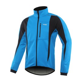 ARSUXEO Winter Warm UP Thermal Softshell Cycling Jacket Windproof Waterproof Bicycle Mountain Bike Clothes 15-K Light blue Size Small