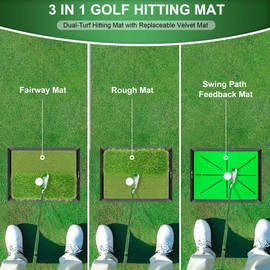 TROLLBIRD Dual-Turf Golf Hitting Mat with Replaceable Velvet Mat Golf Training Accessories for Swing Path Feedback 12.6"x16.5" Golf Practice Trainer Matt for Men Women Kids