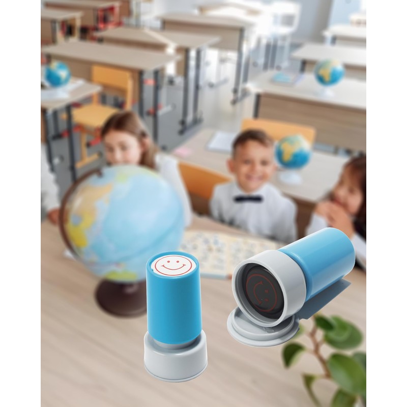 Round Teacher Stamp for Classroom - Smiley FACE Self-Inking Stamp-