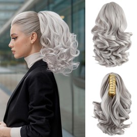 Sleekcute Clip On Ponytails for Women Ponytail Extension Natural Looking Thick Hairpiece with Easy Clip, Seamless Blend for Everyday Wear (10 Inch Silver Grey)