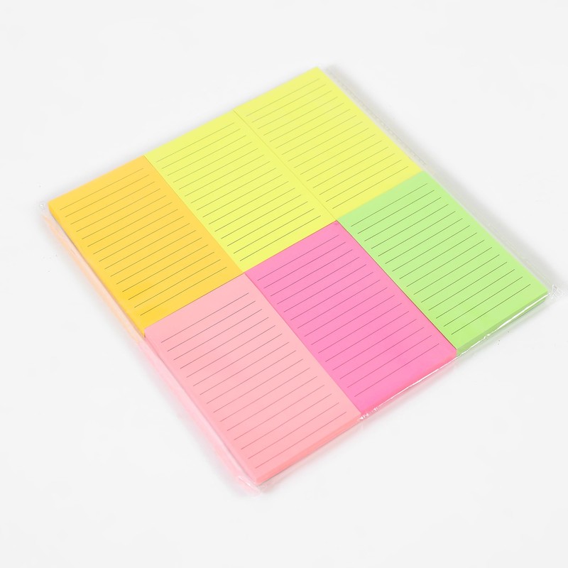 Evergreen Goods 6 Pack Neon Lined Sticky Notes Removable 100