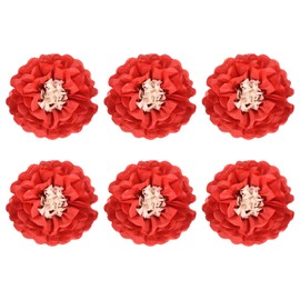 Rebower 6 Pcs Bright Red Tissue Paper Pom Poms, 10" 3D Artificial Decorative Flowers for DIY Crafting Wall Wedding Birthday Party Decorations