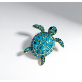 Rhinestone Sea Turtle Brooch for Women Men Lovely Animal Brooch Pin Blue Rhinestone Sea Turtle Animal Brooch Pin Jewelry Gifts
