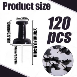 VAPKER Push Pins 120Pcs Solid Black Thumb Tacks Larger Size Pin Map Tacks Plastic Head with Steel Point for Bulletin Board