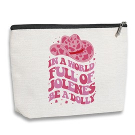 kdxpbpz Country Pink Dolly Theme Makeup Bag Pouch Country Music Lover Gift Western Hat Singer Dolly Fans Gift Stuff Country Song Cosmetic Bag Country Album Bag Country Festival Merchandise