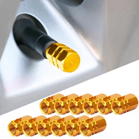 Couslcd Car Tire Valve Stem Caps, 12 Pcs Waterproof Dustproof Wheel Valve Covers, Aluminum Alloy Hexagon Shape Tyre Accessory, Car Accessories fits Cars, Trucks, Bikes, Motorcycles, Bicycles (Yellow)