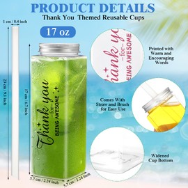 Skylety 24 Pcs 17 OZ Thank You Plastic Cups Employee Appreciation Gifts for Staff Inspirational Gifts Clear Reusable Acrylic Skinny Tumblers with Lid Straw for Women Coworker(Thank You)